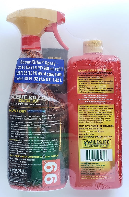 Wildlife Research Scent Killer Gold Clothing Spray 48oz Combo 1259