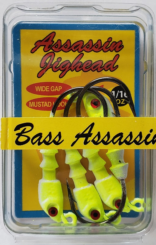 Bass Assassin Chartreuse Flash Jighead 1/16oz 4pk