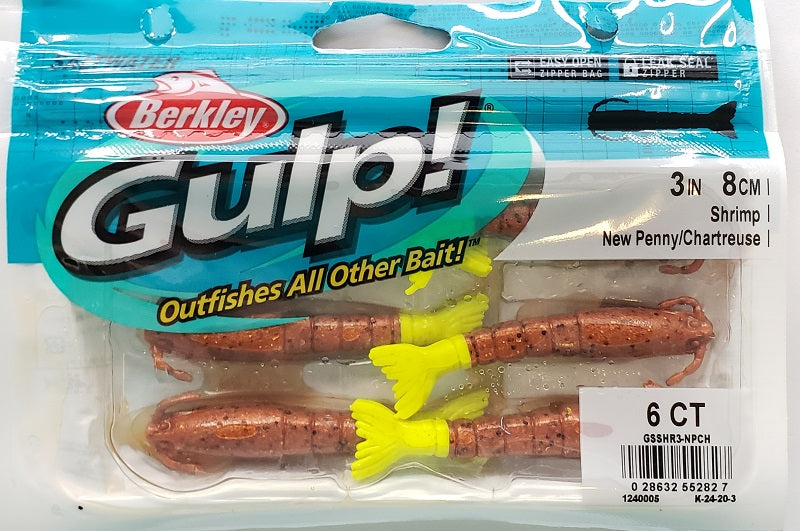 Berkley Gulp! Shrimp New Penny/Chartreuse 3" 6pk