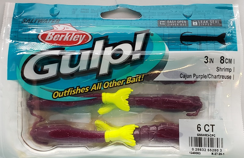 Berkley Gulp! Shrimp Cajun Purple/Chartreuse 3"