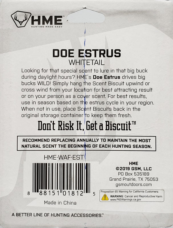 HME Scent Biscuit Doe Estrus Whitetail Scent 3 pack HME-WAF-EST