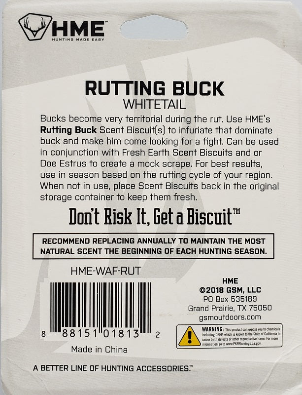 HME Scent Biscuit Rutting Buck Whitetail Scent 3 pack HME-WAF-RUT