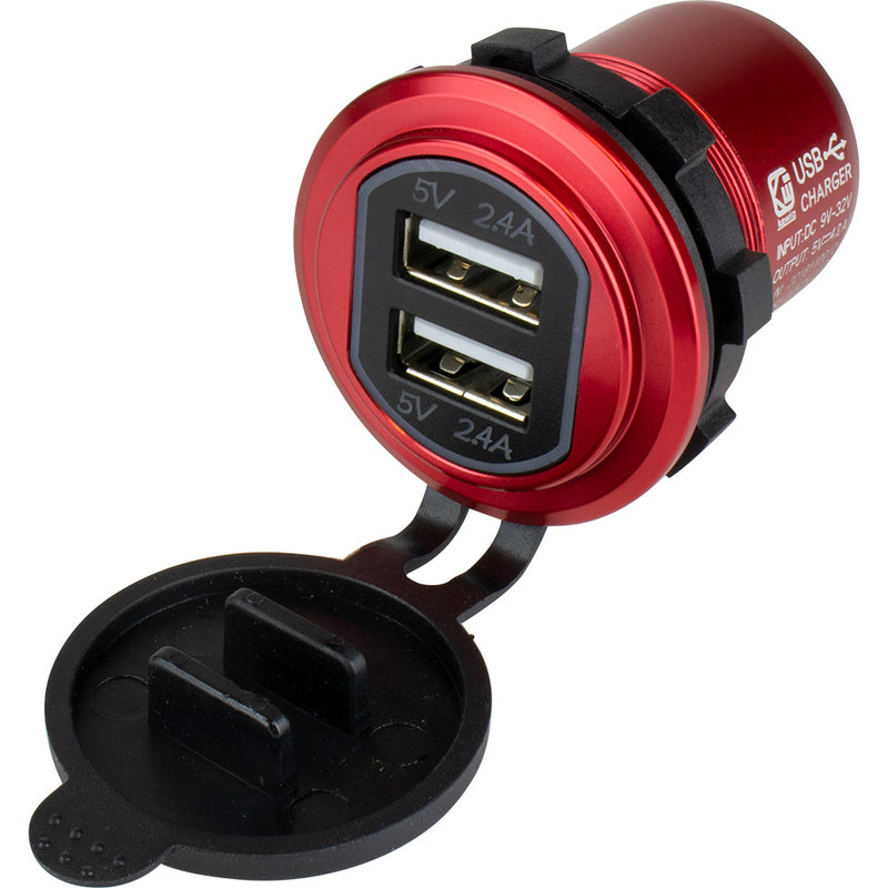 Sea-Dog Round Red Dual USB Charger w/1 Quick Charge Port + [426504-1]