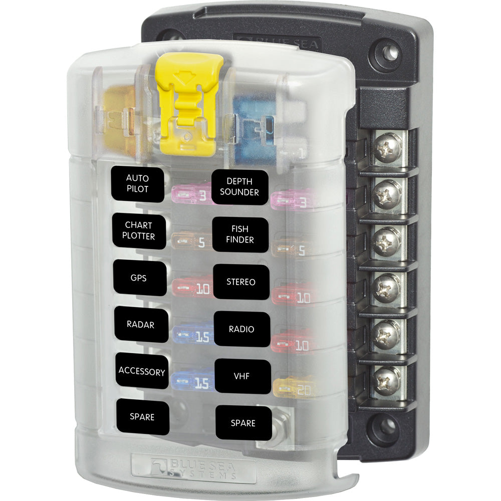 Blue Sea 5029 ST Blade Fuse Block wCover  12 Circuit wo Negative Bus 