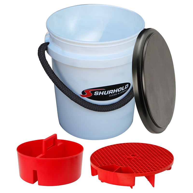 Shurhold 5 Gallon White Bucket Kit - Includes Bucket, Caddy, Grate Seat