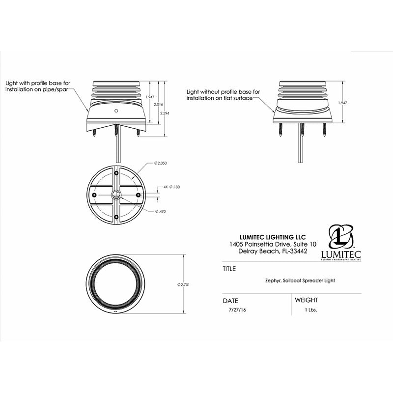 Lumitec Zephyr LED Spreader/Deck Light - Brushed White Base - White Non-Dimming [101325]