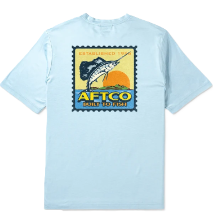 AFTCO Men's Greetings SS Sun Protection Shirt Airy Blue Heather