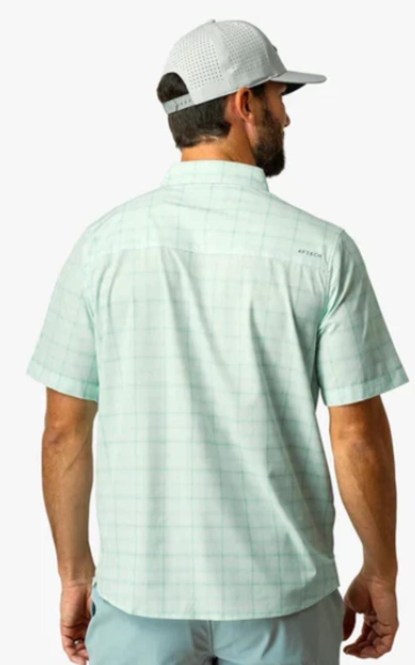 AFTCO Men's Seabreeze SS Button Down Shirt Aqua Glass
