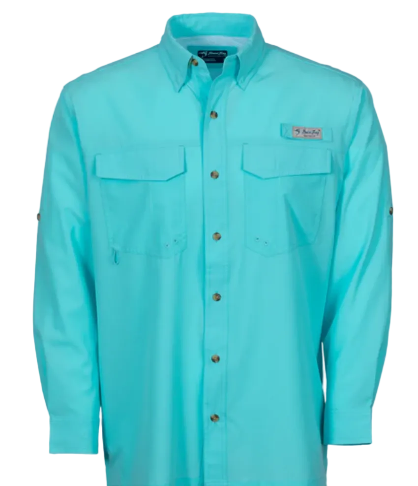Bimini Bay Men's Flats V LS Shirt Aqua