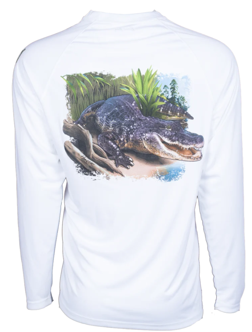 Bimini Bay Men's Hook M' Performance LS Alligator Shirt White