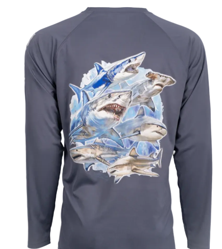 Bimini Bay Men's Hook M' Performance LS Shark Slam Grisaile
