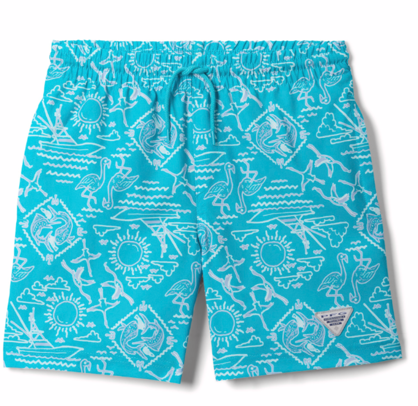 Columbia Boy's Youth PFG Rambler Printed Water Shorts Ocean Teal