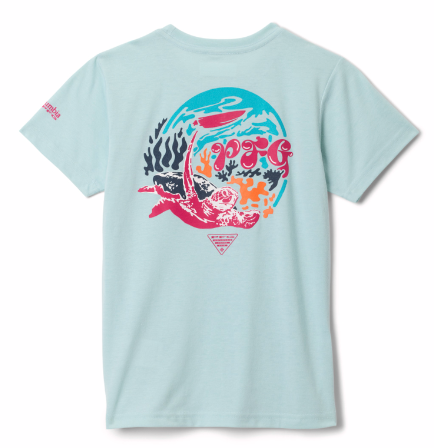 Columbia Girl's Youth PFG Palm Waves SS Tee Marine Light