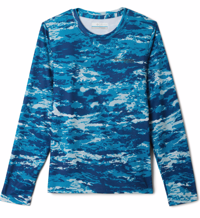 Columbia Kid's PFG Solar Stream Printed LS Shirt Blue Camo