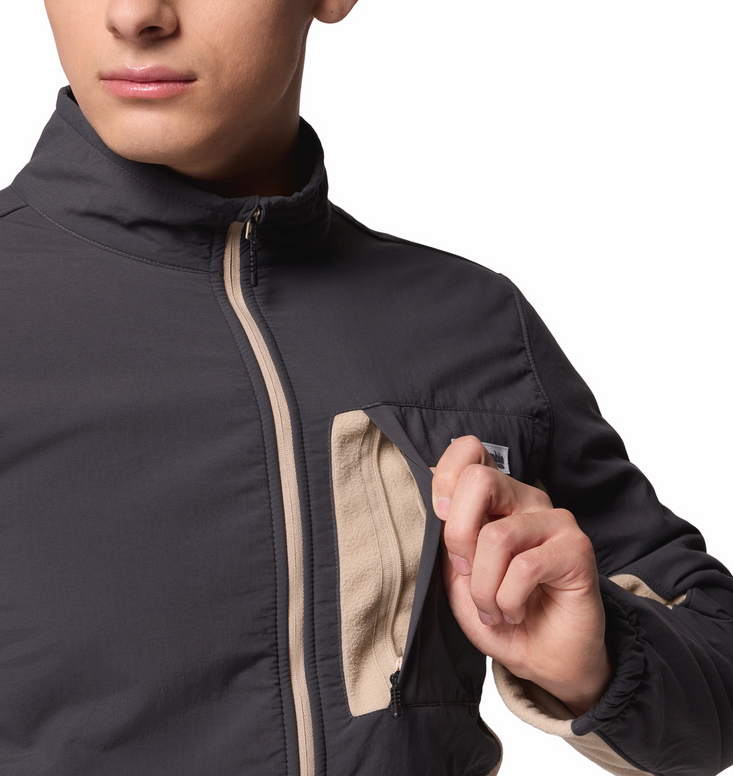 Columbia Men's PFG Uncharted Fleece Full Zip Jacket Shark, Ancient Fossil