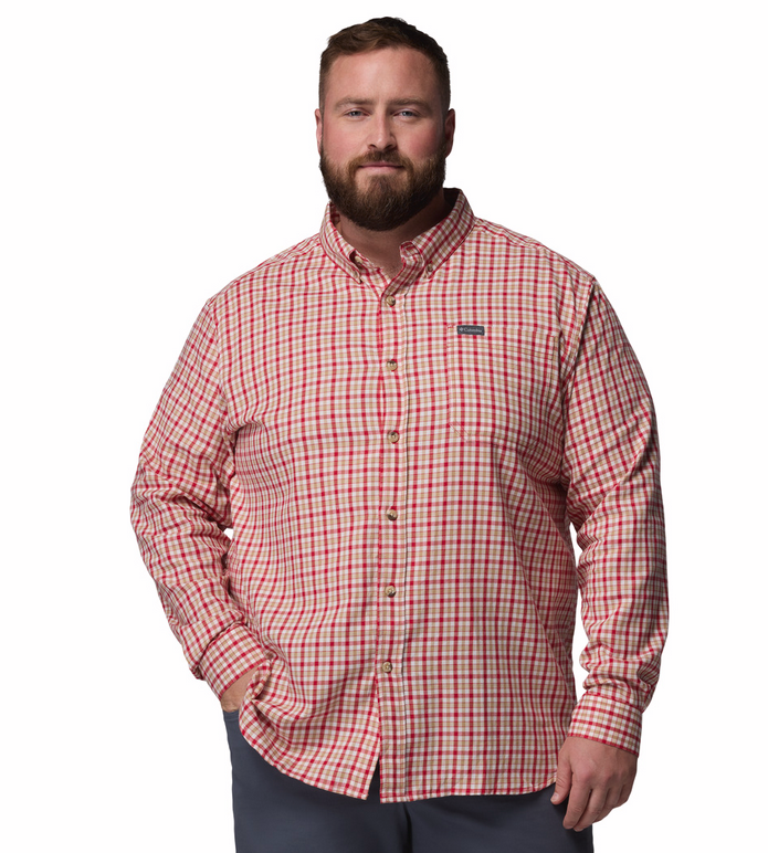 Columbia Men's Rapid Rivers II LS Shirt MTN Red Trail Crossing Gingham