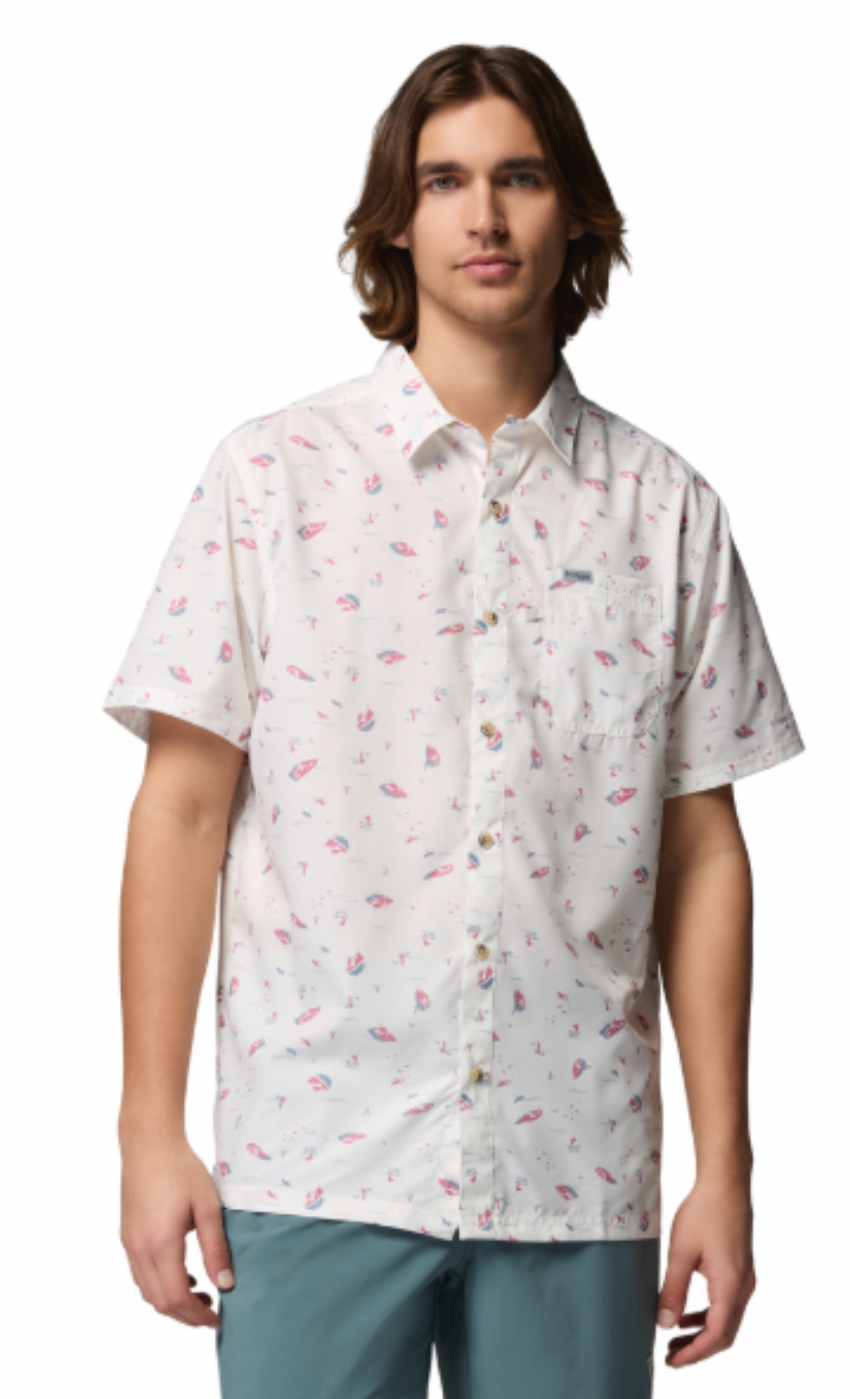 Columbia Men's Super Slack Tide Camp SS Shirt White Shorelines