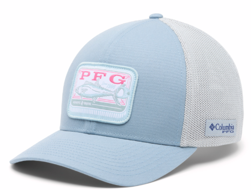 Columbia PFG Patch Mesh Ball Cap Dockside Blue Mackerel Tin