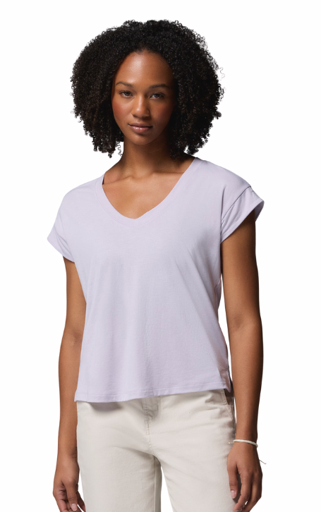 Columbia Women's Daniela Falls V Neck SS Shirt Lavender Pearl