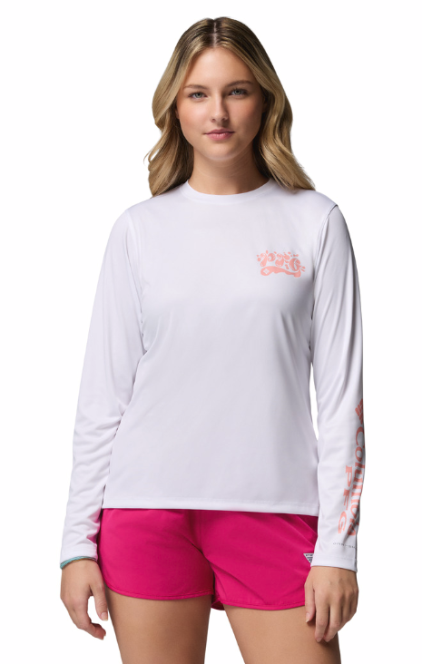 Columbia Women's PFG Tidal Tee Palm Waves LS Shirt Flamingo Isle