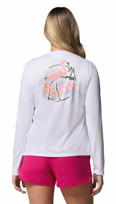 Columbia Women's PFG Tidal Tee Palm Waves LS Shirt Flamingo Isle