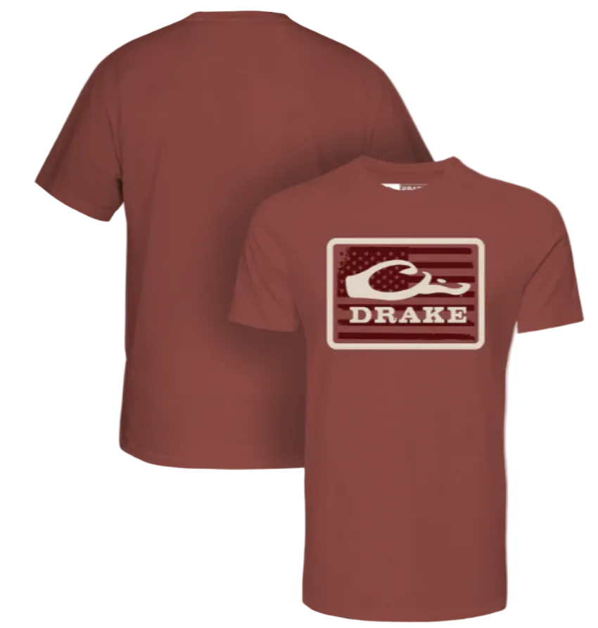 Drake Men's Americana Drake Patch SS T-Shirt Barn Red Light Heather