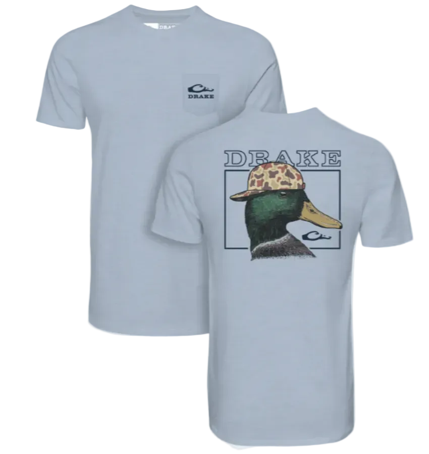 Drake Men's Back Cap Mallard SS T-Shirt Cerulean Light Heather
