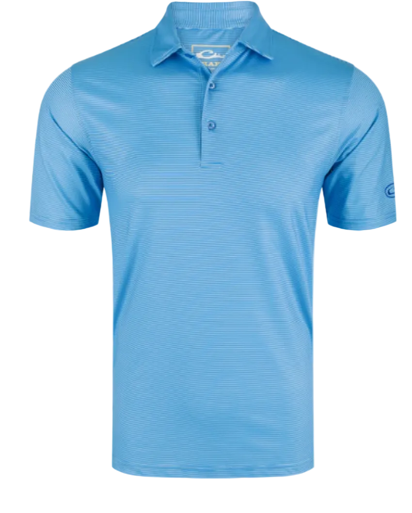 Drake Men's Chalk Striped Performance Polo Shirt Marina Blue