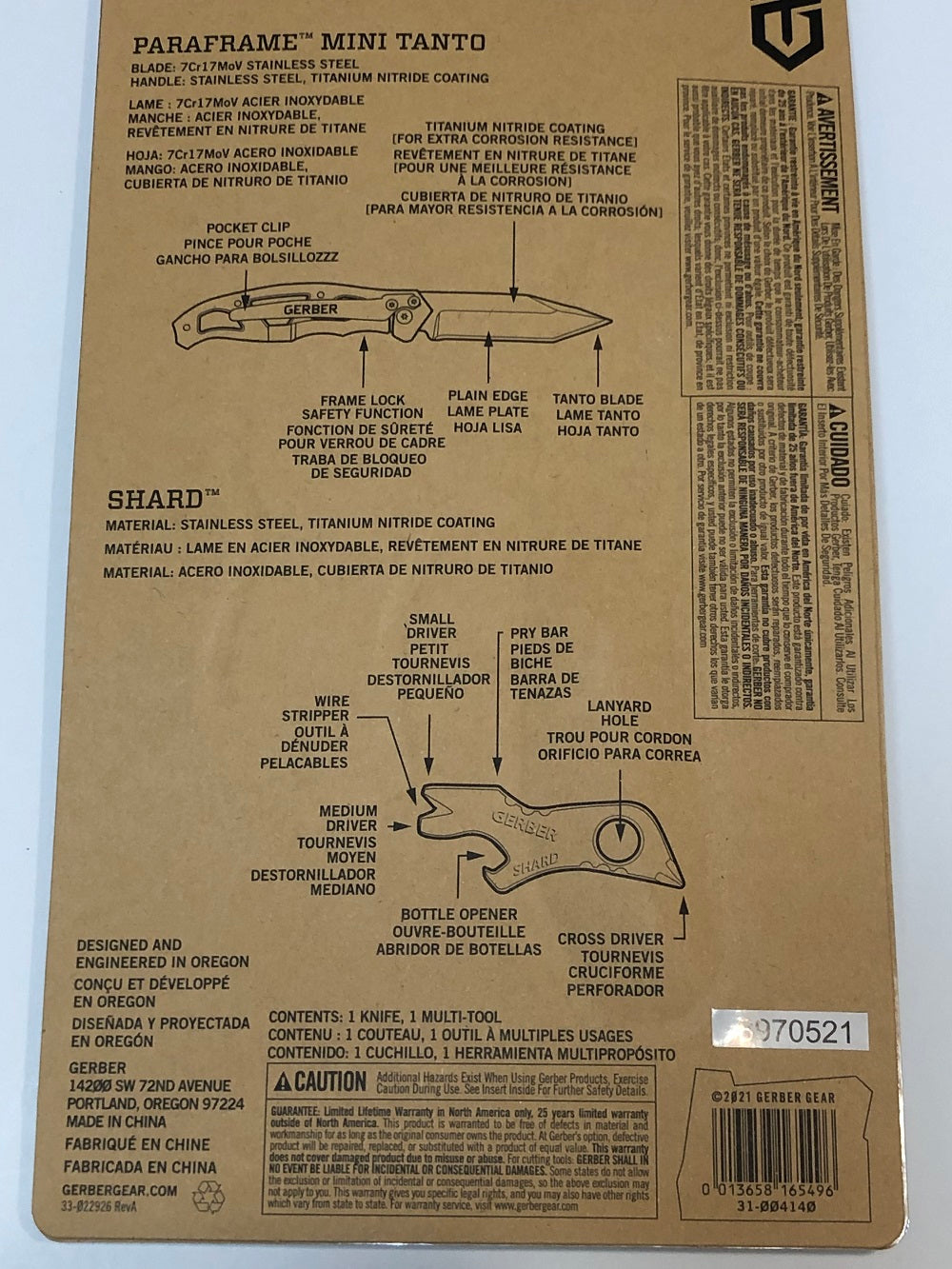 Gerber Paraframe Mini Tanto Knife w/Shard