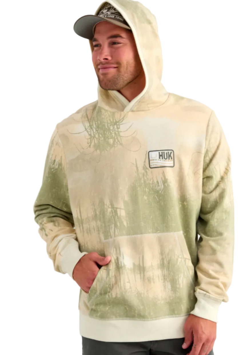 HUK Men's Edisto Born Wave Terry Hoodie Silver Birch