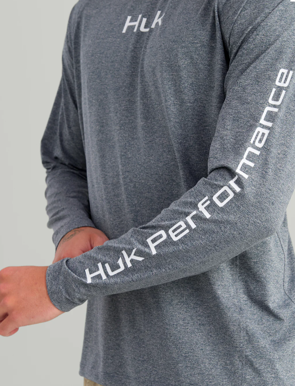 HUK Men's Airweight Long Sleeve Crew Stormy Blue Heather