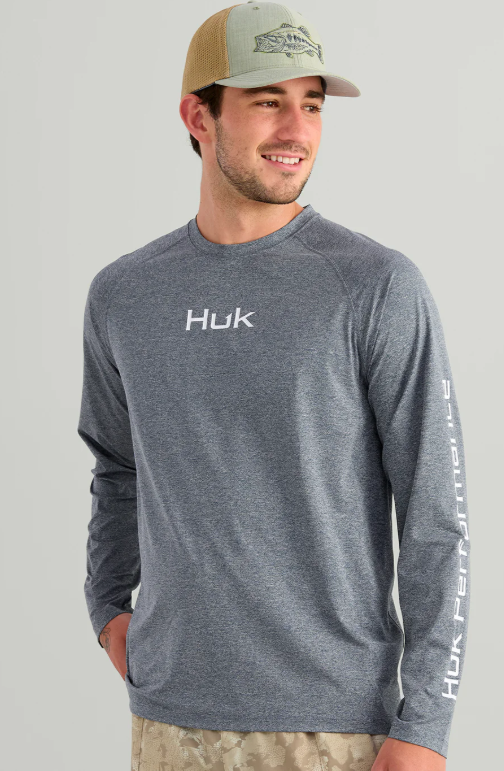 HUK Men's Airweight Long Sleeve Crew Stormy Blue Heather