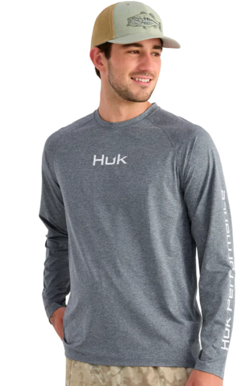 HUK Men's Airweight Long Sleeve Crew Stormy Blue Heather