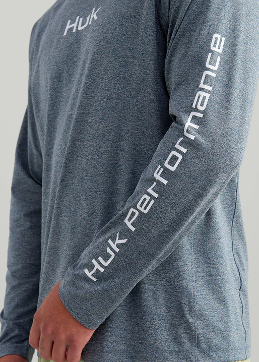 HUK Men's Airweight Long Sleeve Hoodie Stormy Blue Heather