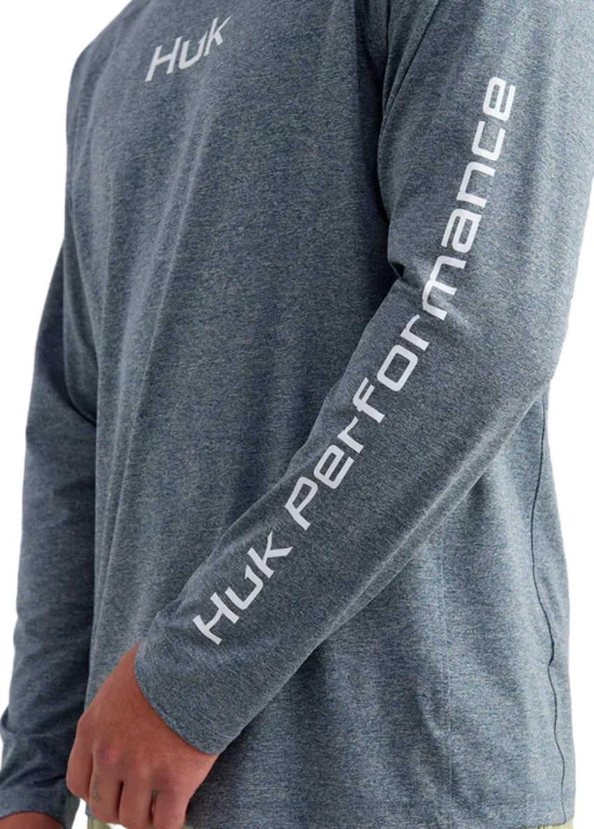 HUK Men's Airweight Long Sleeve Hoodie Stormy Blue Heather