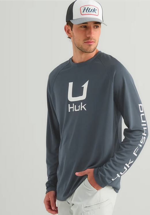 HUK Men's Icon Long Sleeve Crew Sea Storm