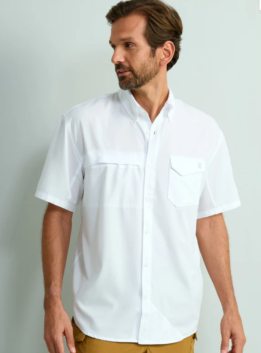HUK Men's Short Sleeve Tide Point Collard Shirt White