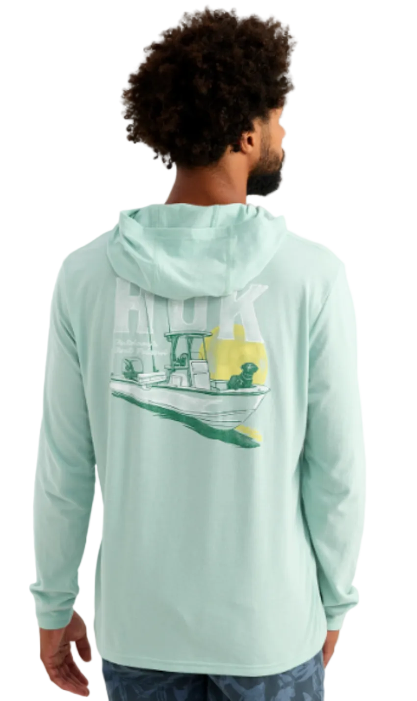Huk Boat Lab Hoodie Tee Heron Blue