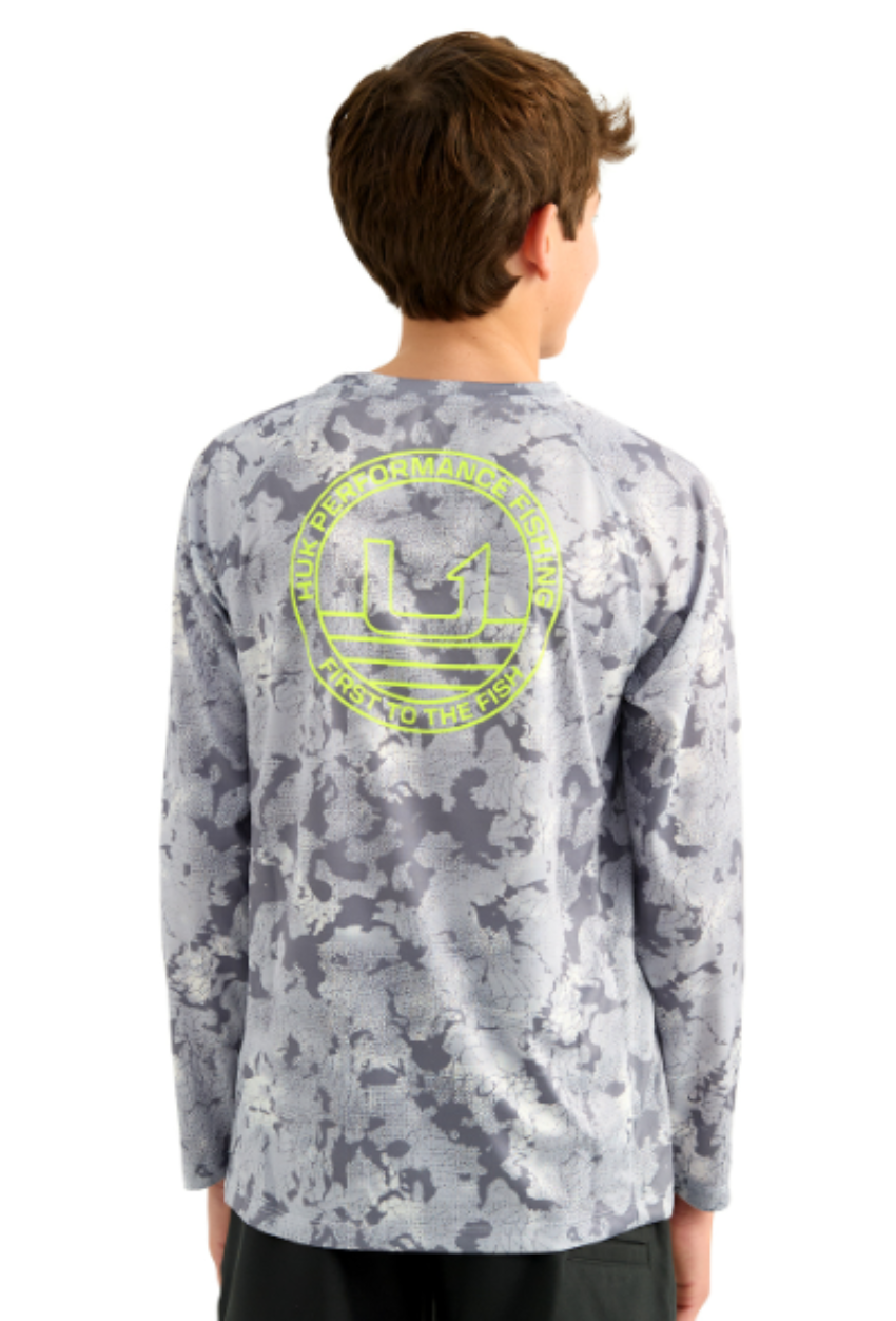 Huk Kid's KC Printed Pursuit LS Crew Sharkshin