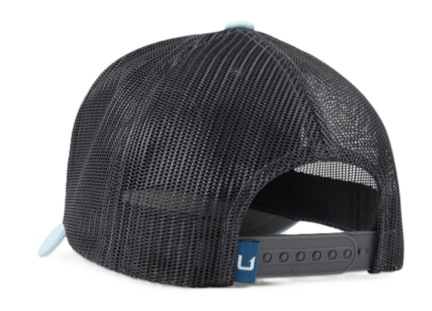 Huk Leather Patch Trucker Hat Silver Blue