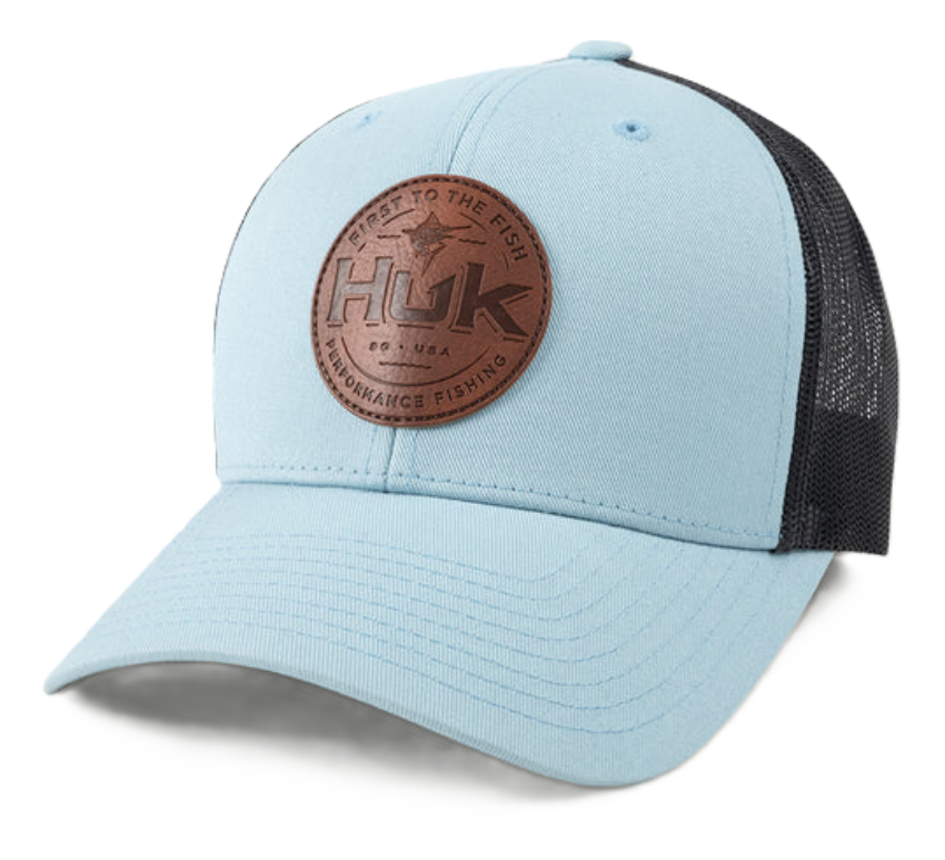Huk Leather Patch Trucker Hat Silver Blue