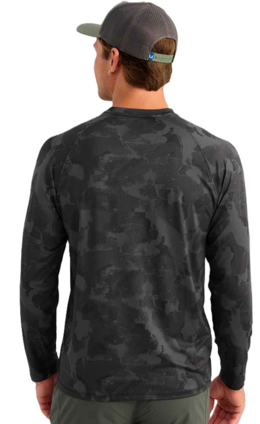 Huk Men's Airweight KC Printed Crew Black Tideloom Camo