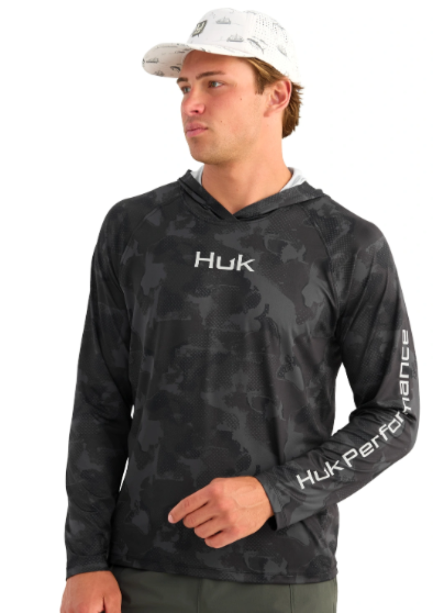 Huk Men's Airweight KC Printed LS Hoodie Black
