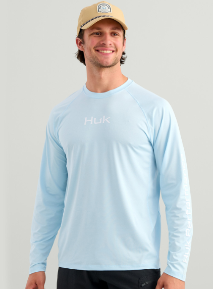 Huk Men's Airweight LS Crew Coastal Drift/Heather