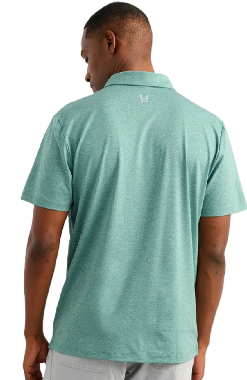 Huk Men's Airweight Performance Polo Mineral Blue Heather