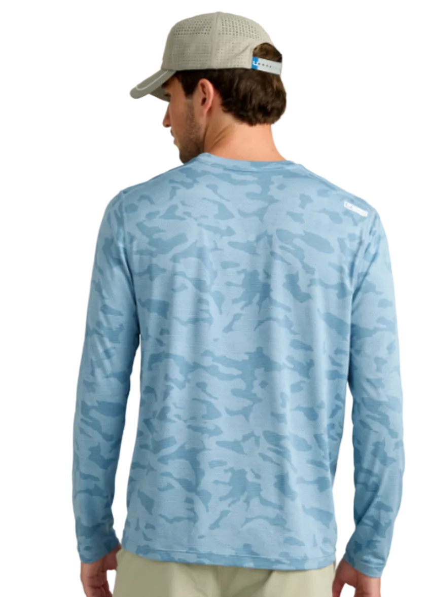 Huk Men's Andros LS Crew Shirt Cerulean