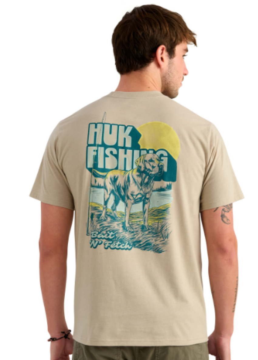 Huk Men's Bait N Fetch SS Tee River Rock/Heather