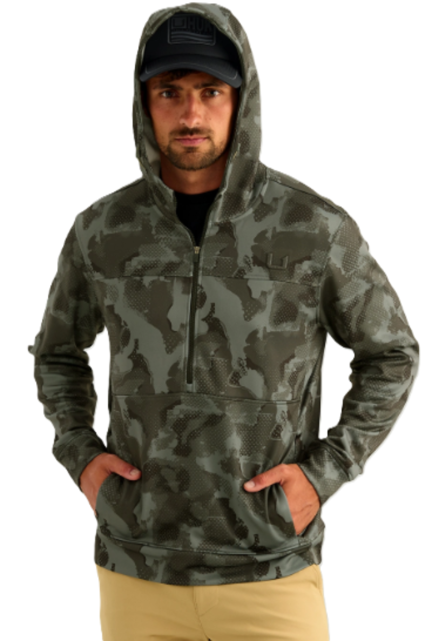 Huk Men's Coldfront KC Printed 1/2 Zip Fleece Hoodie Black
