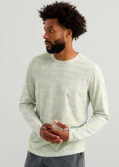 Huk Men's Drift Printed LS Crew Pale Algae