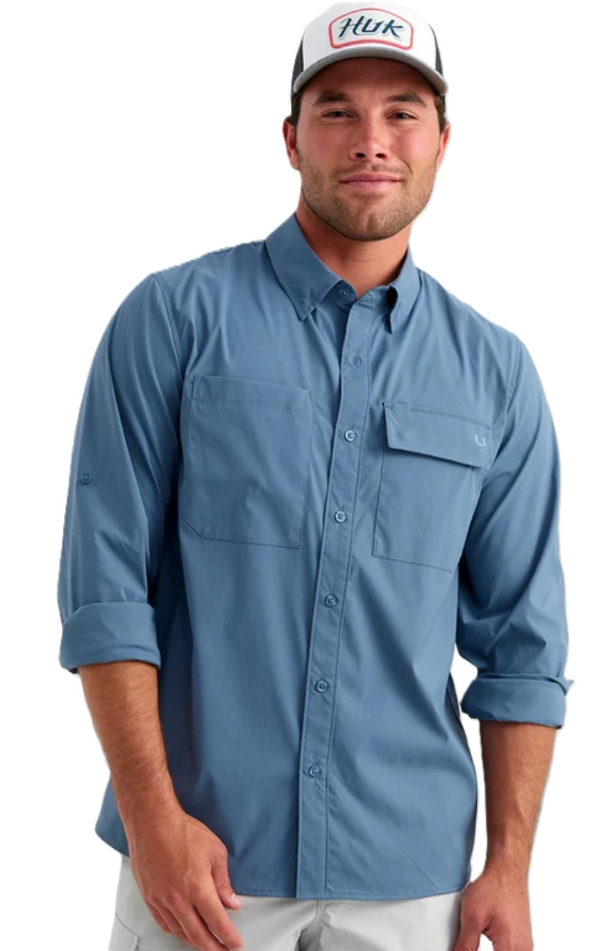 Huk Men's Icon Button-Down LS Shirt Stormy Blue